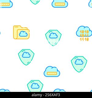 Cloud Service Storage Collection Vector Seamless Pattern Color Line Illustration. Cloud Service Storage Collection Icons Set Vector Stock Vector