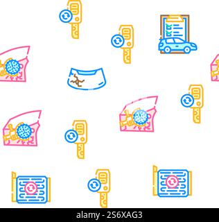 Car Service Technical Maintenance Vector Seamless Pattern Color Line Illustration. Car Service Technical Maintenance Icons Set Vector Stock Vector