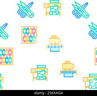 Sewing Craft Studio Collection Vector Seamless Pattern Color Line Illustration. Sewing Craft Studio Collection Icons Set Vector Stock Vector