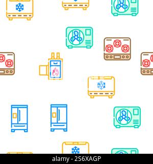 Appliances Domestic Technology Vector Seamless Pattern Color Line Illustration. Appliances Domestic Technology Icons Set Vector Stock Vector