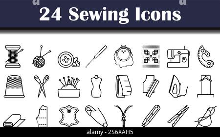 Sewing Icon Set. Bold outline design with editable stroke width. Vector Illustration. Stock Vector