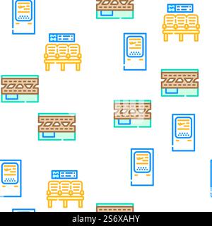 Airport Electronic Equipment Vector Seamless Pattern Color Line Illustration. Airport Electronic Equipment Icons Set Vector Stock Vector