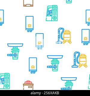 Appliances Domestic Technology Vector Seamless Pattern Color Line Illustration. Appliances Domestic Technology Icons Set Vector Stock Vector