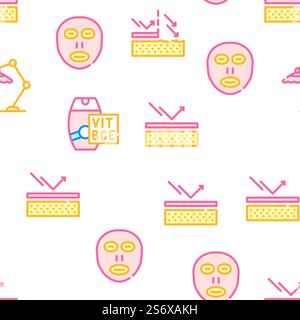 Sunscreen Protection Collection Vector Seamless Pattern Color Line Illustration. Sunscreen Protection Collection Icons Set isolated illustration Stock Vector