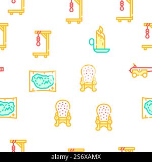 Medieval Middle Age Collection Vector Seamless Pattern Color Line Illustration. Medieval Middle Age Collection Icons Set Vector Stock Vector