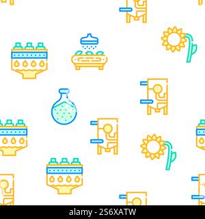 Oil Production Plant Collection Vector Seamless Pattern Color Line Illustration. Oil Production Plant Collection Icons Set Vector Stock Vector