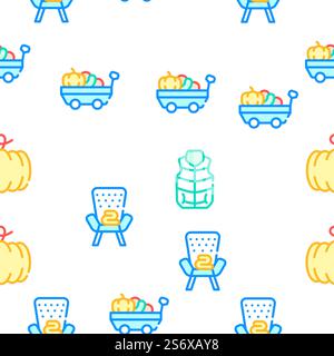 Autumn Season Objects Collection Vector Seamless Pattern Color Line Illustration. Autumn Season Objects Collection Icons Set Vector Stock Vector