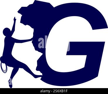 Rock climber logo with alphabet vector flat design Stock Vector