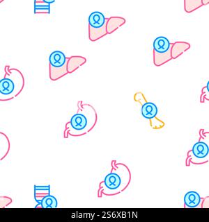Oncology Examination Collection Vector Seamless Pattern Color Line Illustration. Oncology Examination Collection Icons Set Vector Illustrations Stock Vector