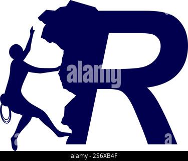 Rock climber logo with alphabet vector flat design Stock Vector