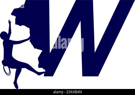 Rock climber logo with alphabet vector flat design Stock Vector