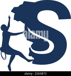 Rock climber logo with alphabet vector flat design Stock Vector