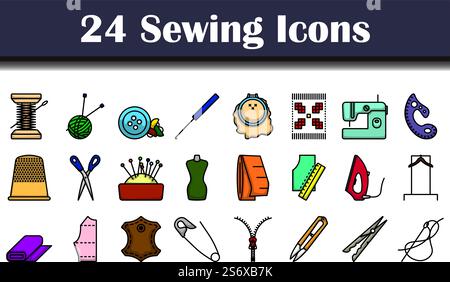 Sewing Icon Set. Editable Bold Outline With Color Fill Design. Vector Illustration. Stock Vector