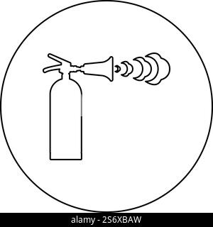 Fire extinguisher in action with foam bubbles jet for extinguishing puts out fire fighting icon in circle round black color vector illustration image outline contour line thin style simple. Fire extinguisher in action with foam bubbles jet for extinguishing puts out fire fighting icon in circle round black color vector illustration image outline contour line thin style Stock Vector