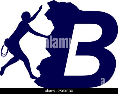 Rock climber logo with alphabet vector flat design Stock Vector
