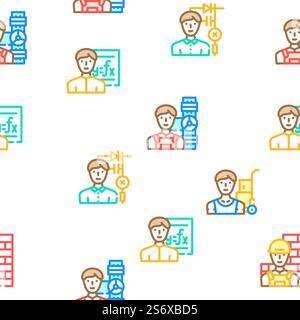 Male Occupation Job Vector Seamless Pattern Color Line Illustration. Male Occupation Job Vector Seamless Pattern Stock Vector