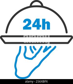24 Hour Room Service Icon. Editable Bold Outline With Color Fill Design. Vector Illustration. Stock Vector