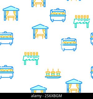 Catering Food Service Vector Seamless Pattern Color Line Illustration. Catering Food Service Vector Seamless Pattern Stock Vector