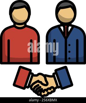 Two Man Making Deal Icon. Editable Bold Outline With Color Fill Design. Vector Illustration. Stock Vector