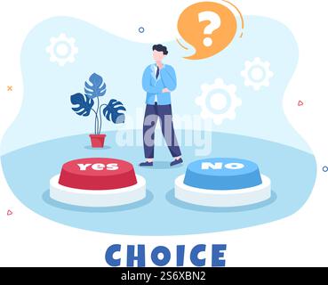 Make Your Choice or Choose the Right Success Road Illustration in Several Directions of Arrows, Yes or No, Door with a Question Mark Concept Stock Vector