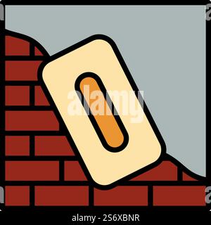 Icon Of Plastered Brick Wall. Editable Bold Outline With Color Fill Design. Vector Illustration. Stock Vector