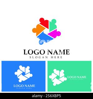 Teamwork connecting people hexagon concept logo symbol icon vector design Stock Vector