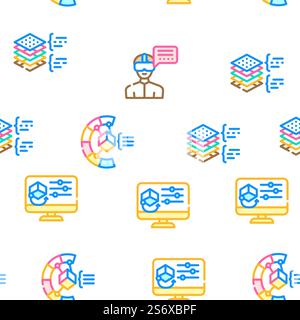 Vr Designer Occupation Vector Seamless Pattern Color Line Illustration. Vr Designer Occupation Vector Seamless Pattern Stock Vector