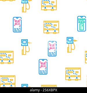 Self Service Buying Vector Seamless Pattern Color Line Illustration. Self Service Buying Vector Seamless Pattern Stock Vector