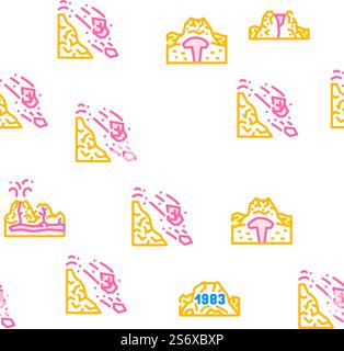 Volcano Lava Eruption Vector Seamless Pattern Color Line Illustration. Volcano Lava Eruption Vector Seamless Pattern Stock Vector