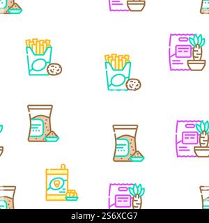 Gluten Free Products Vector Seamless Pattern Color Line Illustration. Gluten Free Products Vector Seamless Pattern Stock Vector