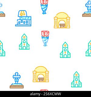 Funeral Dead Ceremony Vector Seamless Pattern Color Line Illustration. Funeral Dead Ceremony Vector Seamless Pattern Stock Vector