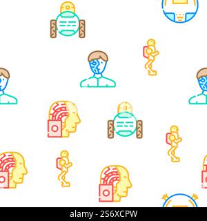 Robot Future Electronic Equipment Vector Seamless Pattern Color Line Illustration. Robot Future Electronic Equipment Icons Set Vector Stock Vector