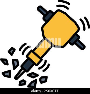 Icon Of Construction Jackhammer. Editable Bold Outline With Color Fill Design. Vector Illustration. Stock Vector