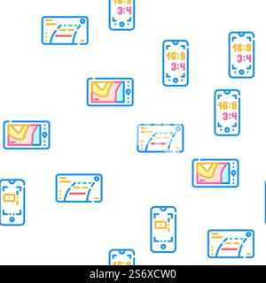 Viewfinder Smartphone Function Vector Seamless Pattern Color Line Illustration. Viewfinder Smartphone Function Icons Set Vector Stock Vector