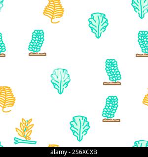 Seaweed Sea Underwater Plant Vector Seamless Pattern Color Line Illustration. Seaweed Sea Underwater Plant Icons Set Vector Stock Vector
