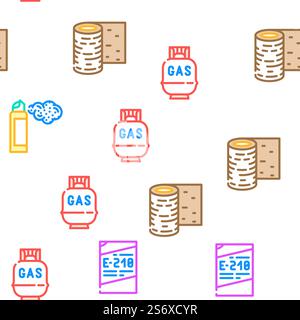 Chemical Industry Production Vector Seamless Pattern Color Line Illustration. Chemical Industry Production Icons Set Vector Stock Vector