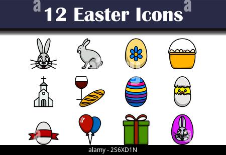 Easter Icon Set. Editable Bold Outline With Color Fill Design. Vector Illustration. Stock Vector