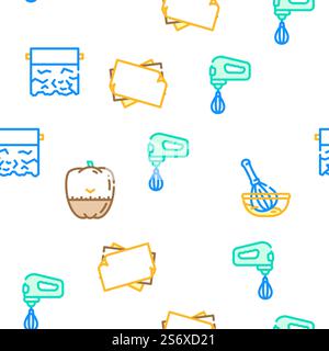 Cook Instruction For Prepare Food Vector Seamless Pattern Color Line Illustration. Cook Instruction For Prepare Food Icons Set Vector Stock Vector