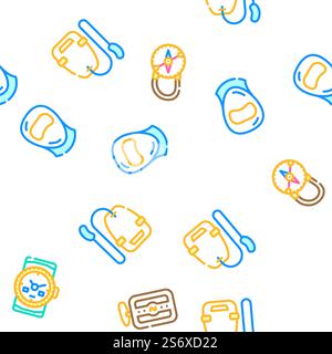 Diving Equipment And Accessories Vector Seamless Pattern Color Line Illustration. Diving Equipment And Accessories Icons Set Vector Stock Vector