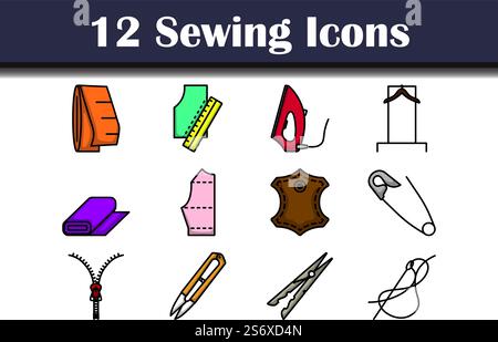 Sewing Icon Set. Editable Bold Outline With Color Fill Design. Vector Illustration. Stock Vector