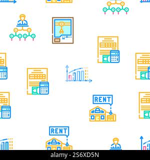 Passive Income Finance Earning Vector Seamless Pattern Color Line Illustration. Passive Income Finance Earning Icons Set Vector Stock Vector