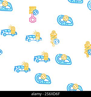 Car Service Technical Maintenance Vector Seamless Pattern Color Line Illustration. Car Service Technical Maintenance Icons Set Vector Stock Vector