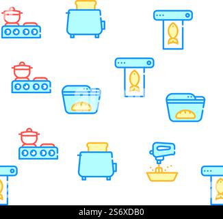 Kitchen Electronics Collection Vector Seamless Pattern Color Line Illustration. Kitchen Electronics Collection Icons Set Vector Illustrations Stock Vector