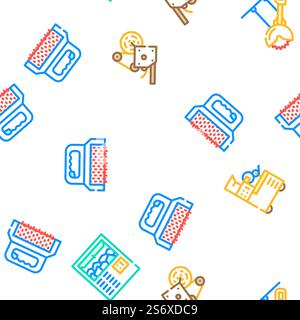 Meat Factory Production Equipment Vector Seamless Pattern Color Line Illustration. Meat Factory Production Equipment Icons Set Vector Stock Vector