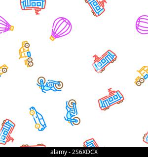 Transport Vehicle And Flying Vector Seamless Pattern Color Line Illustration. Transport Vehicle And Flying Icons Set Vector Stock Vector
