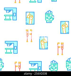 Fracture Accident Collection Vector Seamless Pattern Color Line Illustration. Fracture Accident Collection Icons Set isolated illustration Stock Vector