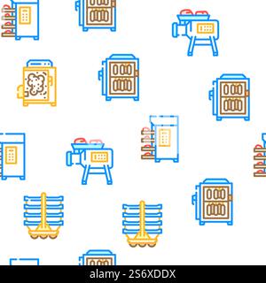 Meat Factory Production Equipment Vector Seamless Pattern Color Line Illustration. Meat Factory Production Equipment Icons Set Vector Stock Vector