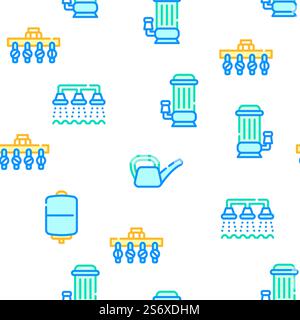 Irrigation System Collection Vector Seamless Pattern Color Line Illustration. Irrigation System Collection Icons Set isolated illustration Stock Vector