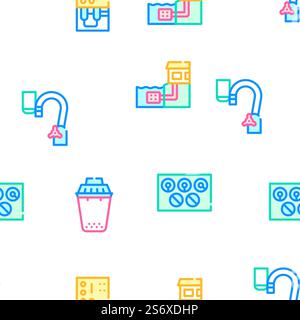 Water Treatment Filter Collection Vector Seamless Pattern Color Line Illustration. Water Treatment Filter Collection Icons Set Vector Stock Vector
