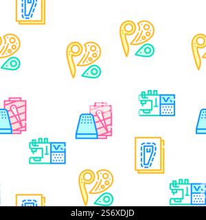 Sewing Craft Studio Collection Vector Seamless Pattern Color Line Illustration. Sewing Craft Studio Collection Icons Set Vector Stock Vector